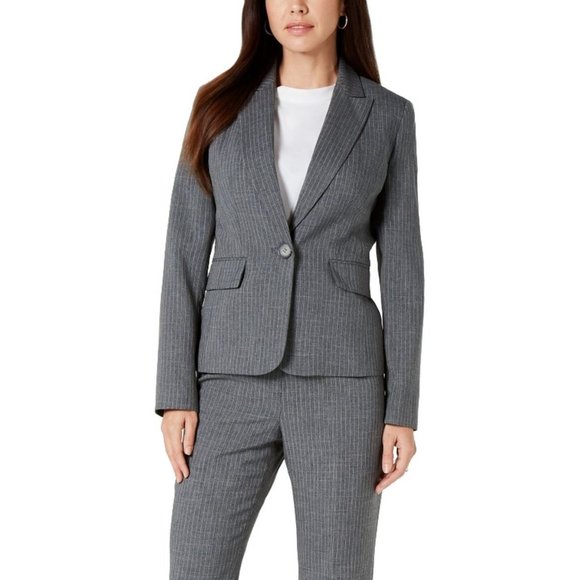 LOFT Petite Women's Pant Suit Blazer  Petite 2 Button stripe color grey. - Picture 1 of 14